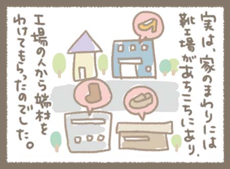 実は、家のまわりには靴工場があちこちにあり、工場の人から端材をわけてもらったのでした