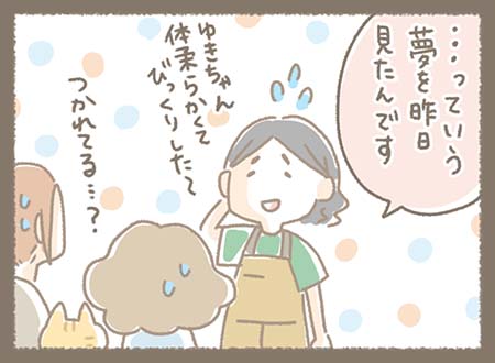 ところが実際には、ともこちゃんが「・・・っていう夢を昨日見たんです」と話していたことが明かされ、周囲のスタッフは「つかれてる・・・?」と心配そうに見ている